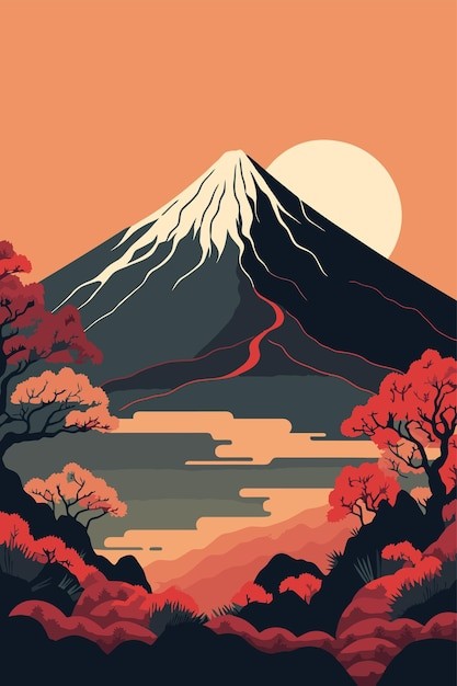 日本富士山旅游风景插画