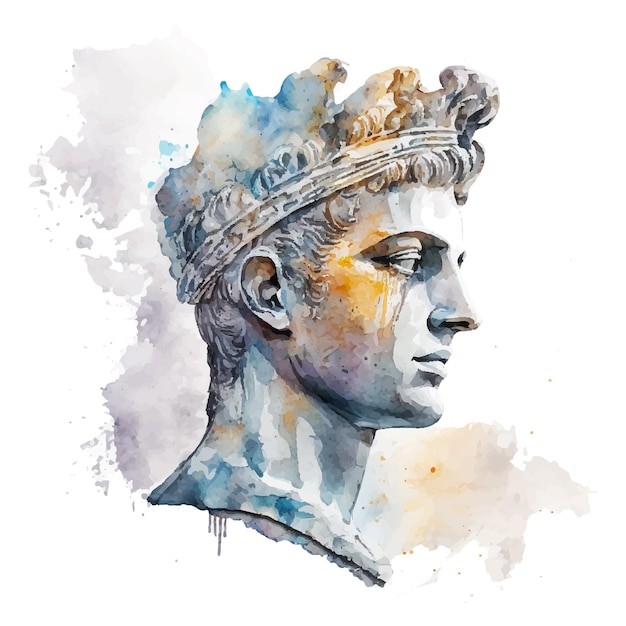 水彩风格大卫石膏头像插画