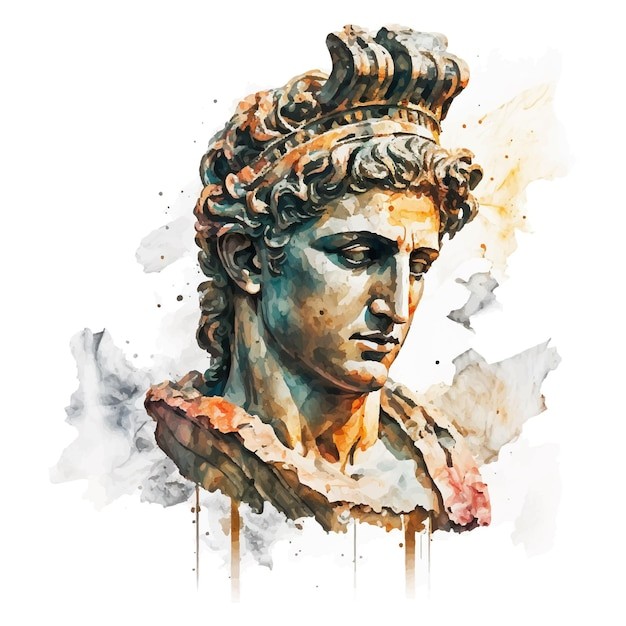 水彩风格大卫石膏头像插画