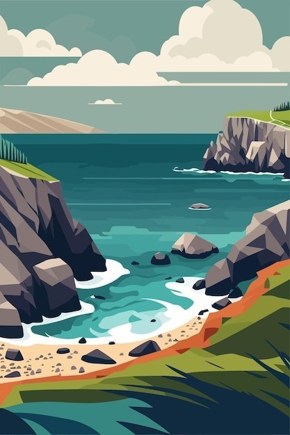 海滨沙滩海岸风景插画