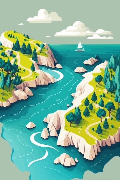 海岸大海风景插画