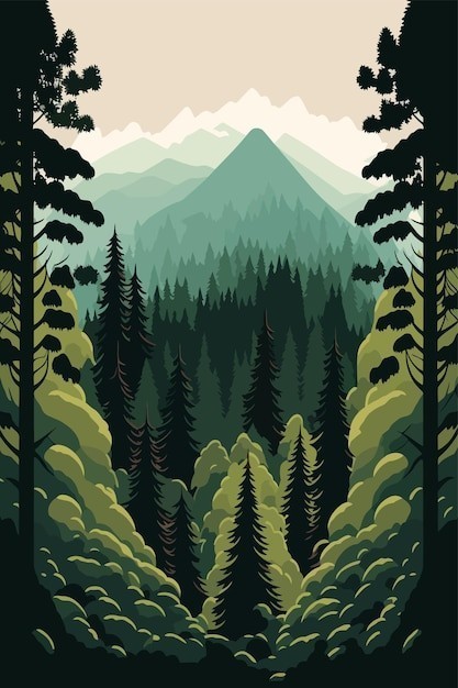 原始森林丛林风景插画