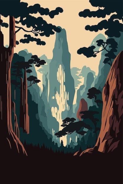 湖南张家界国家森林公园景点风景插画