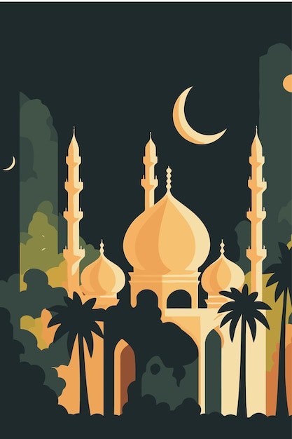 伊斯兰清真寺建筑场景插画