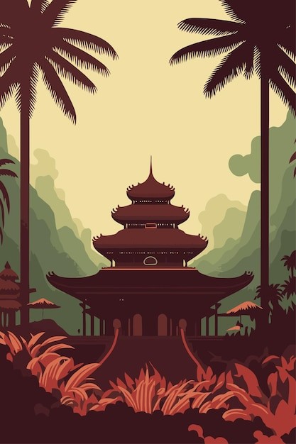 巴厘岛印度教寺庙旅游文化建筑场景插画