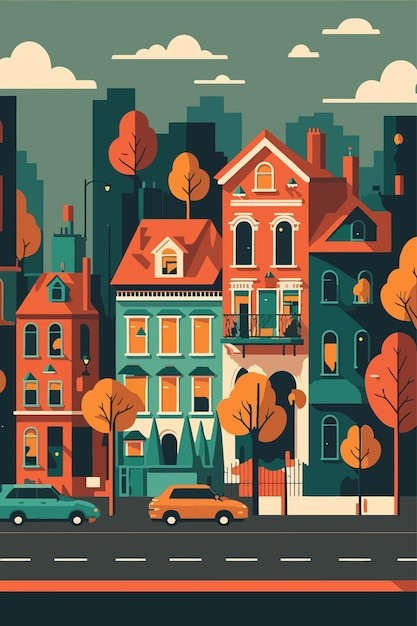 城市高楼景观场景建筑插画