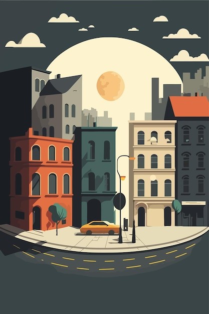 城市高楼景观场景建筑插画