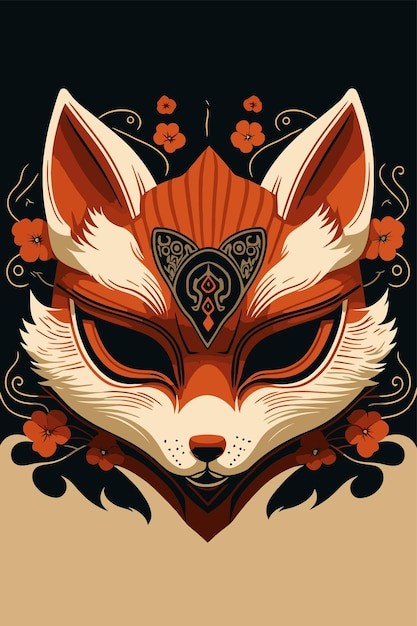 日本日式狐狸面具手绘插画