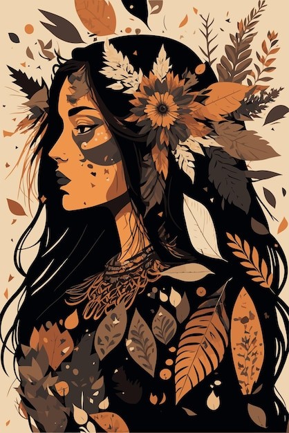 波西米亚印第安部落女孩人物插画