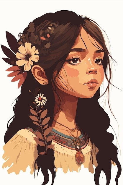 波西米亚印第安部落女孩人物插画