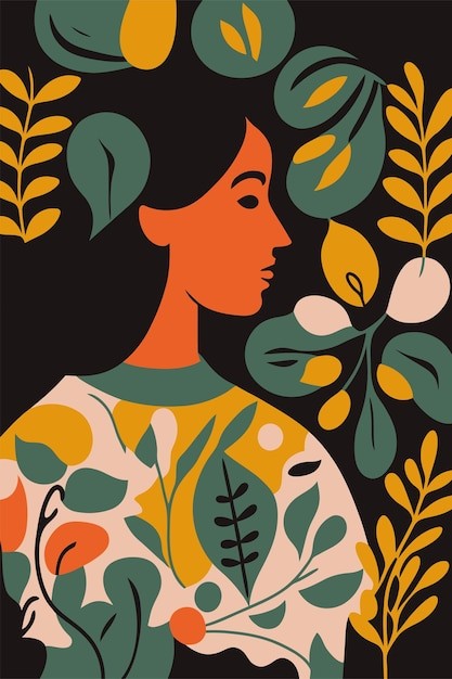 现代女性肖像女人人物扁平艺术插画