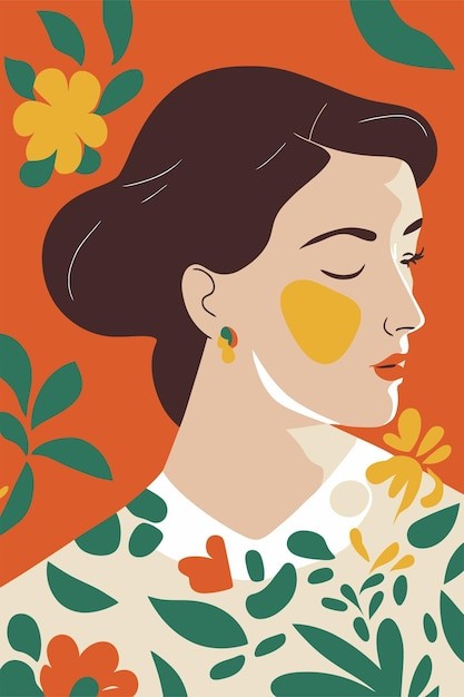 现代女性肖像女人人物扁平艺术插画