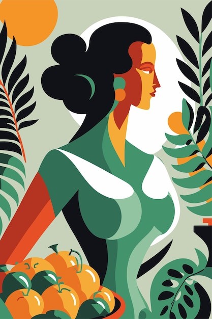 现代女性肖像女人人物扁平艺术插画