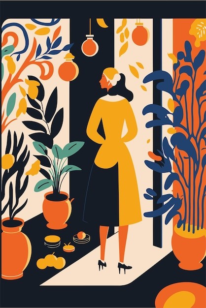 现代女性肖像女人人物扁平艺术插画