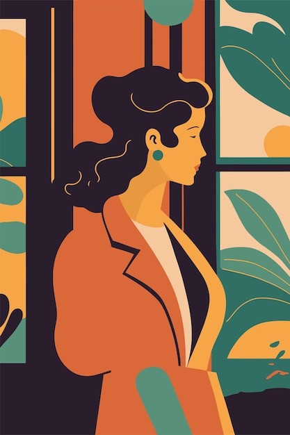 现代女性肖像女人人物扁平艺术插画