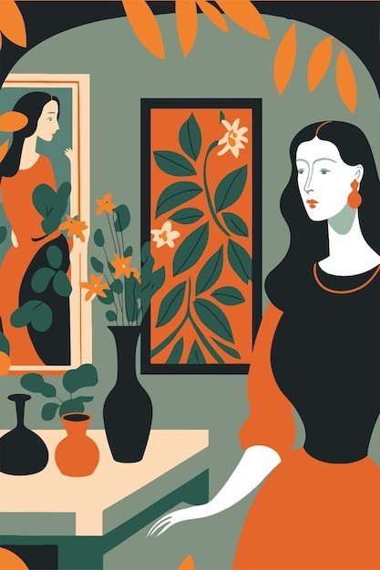 现代女性肖像女人人物扁平艺术插画