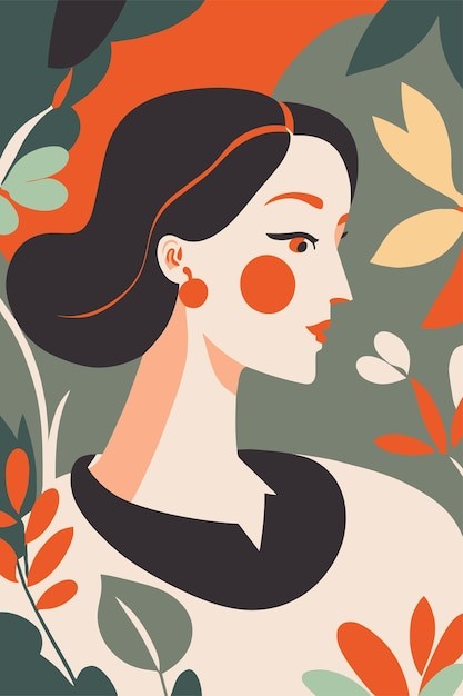现代女性肖像女人人物扁平艺术插画