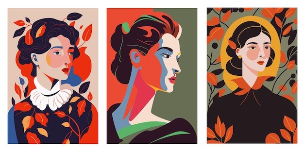 现代女性肖像女人人物扁平艺术插画