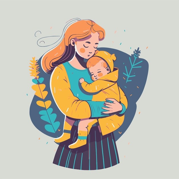 抱着孩子的妈妈女性人物婴儿母亲节亲子人物插画