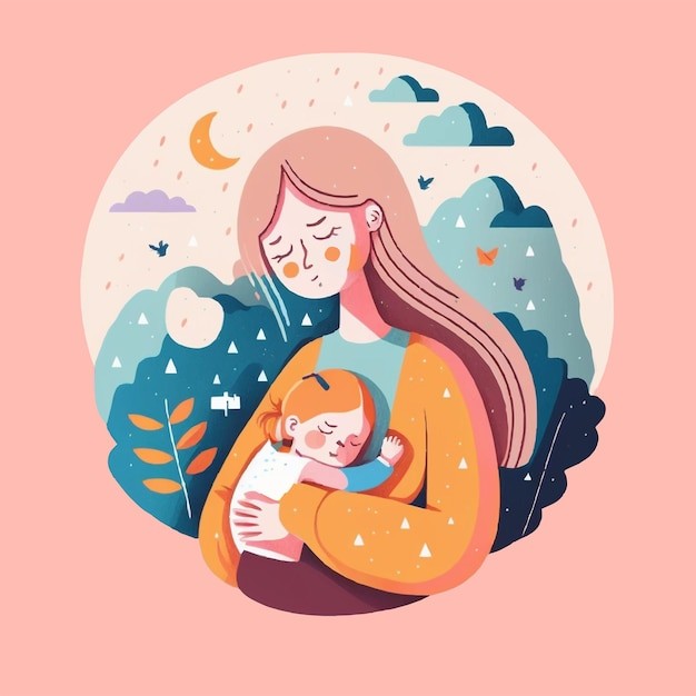 抱着孩子的妈妈女性人物婴儿母亲节亲子人物插画