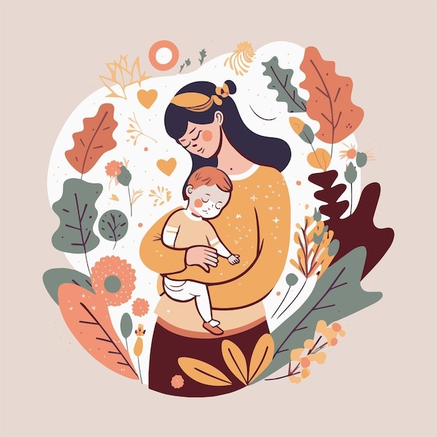 抱着孩子的妈妈女性人物婴儿母亲节亲子人物插画