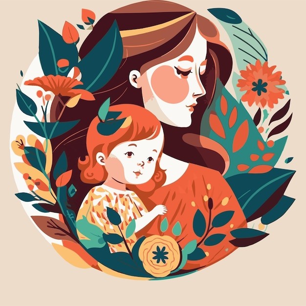 抱着孩子的妈妈女性人物婴儿母亲节亲子人物插画