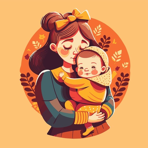 抱着孩子的妈妈女性人物婴儿母亲节亲子人物插画
