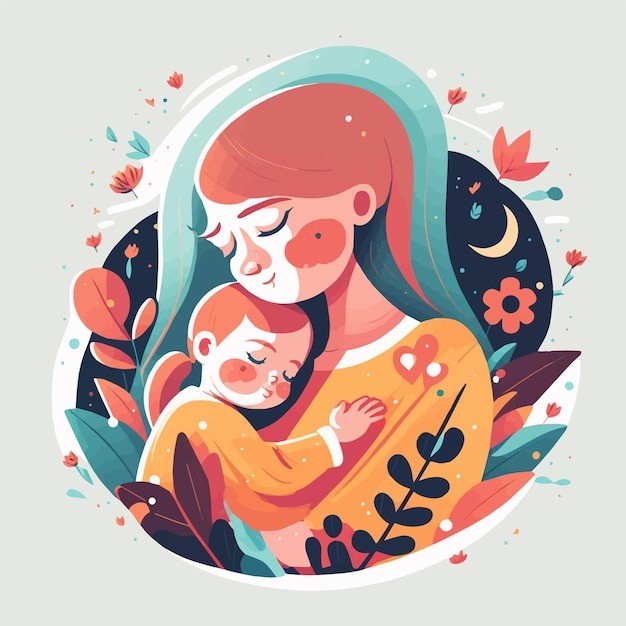 抱着孩子的妈妈女性人物婴儿母亲节亲子人物插画