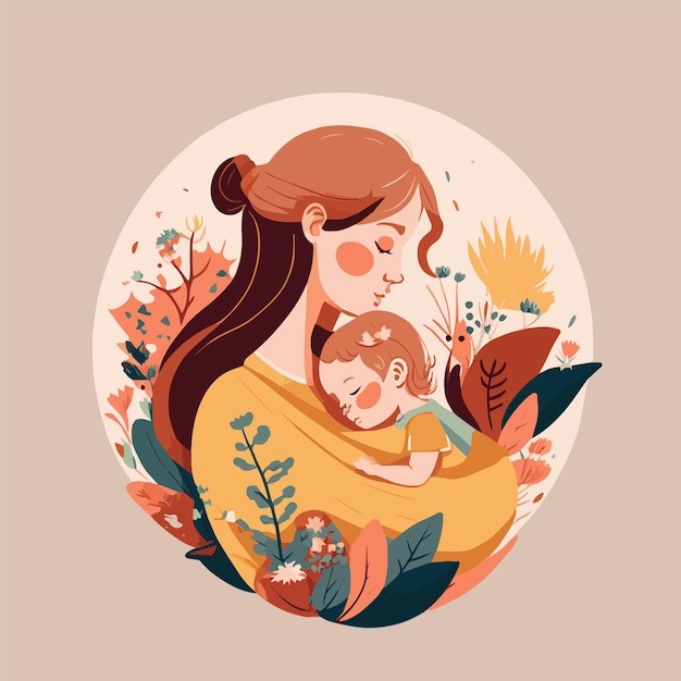 抱着孩子的妈妈女性人物婴儿母亲节亲子人物插画