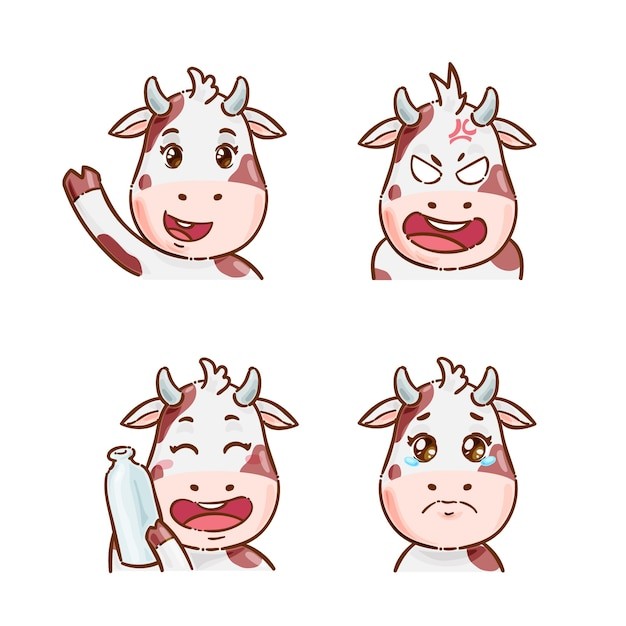 手绘动物奶牛表情包