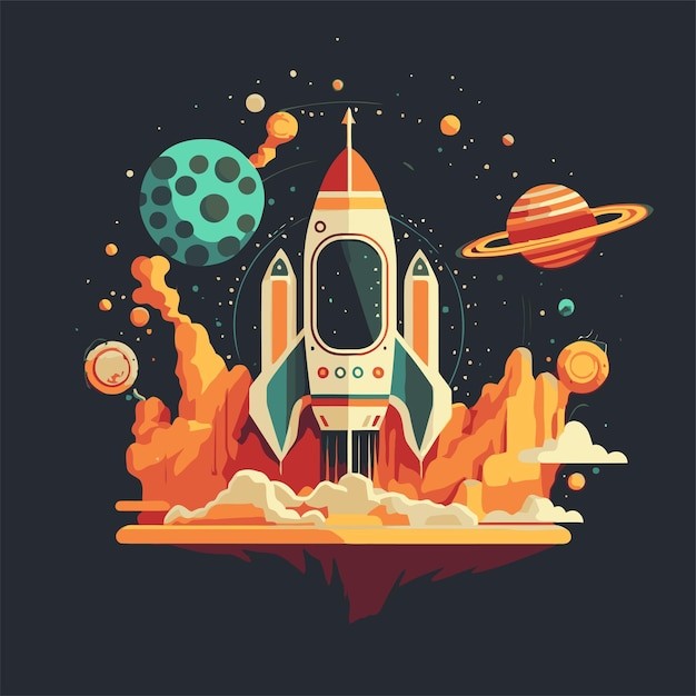 卡通火箭发射插画