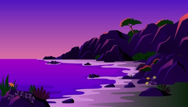 海滩海岸大海插画