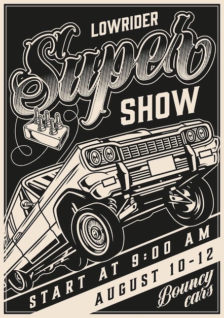 美式复古汽车插画海报线稿插画