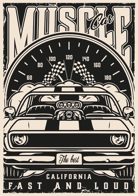 美式复古汽车插画海报线稿插画