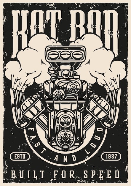 美式复古汽车插画海报线稿插画