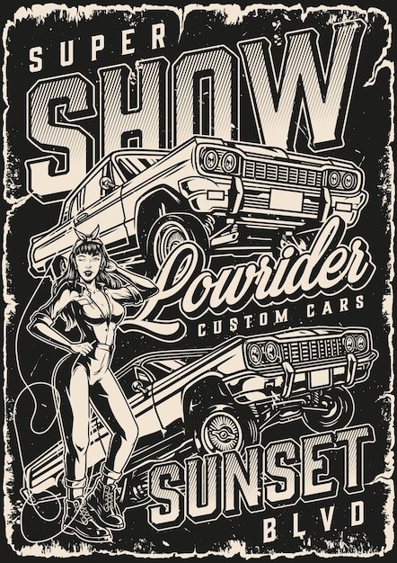 美式复古汽车插画海报线稿插画