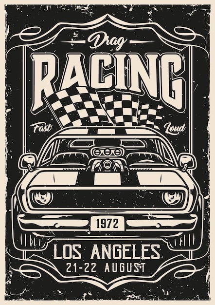 美式复古汽车插画海报线稿插画