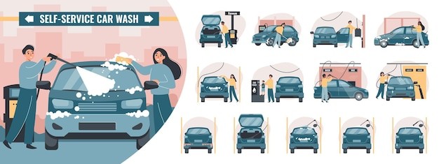自助洗车服务元素