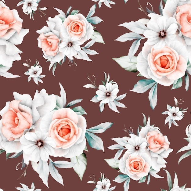 米色玫瑰花复古无缝重复平铺图案花纹