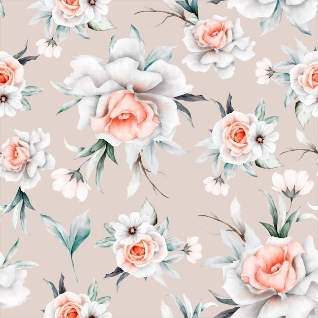 米色玫瑰花复古无缝重复平铺图案花纹