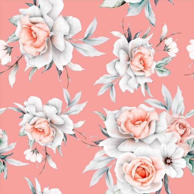 米色玫瑰花复古无缝重复平铺图案花纹