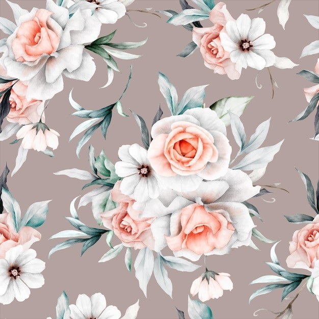 米色玫瑰花复古无缝重复平铺图案花纹