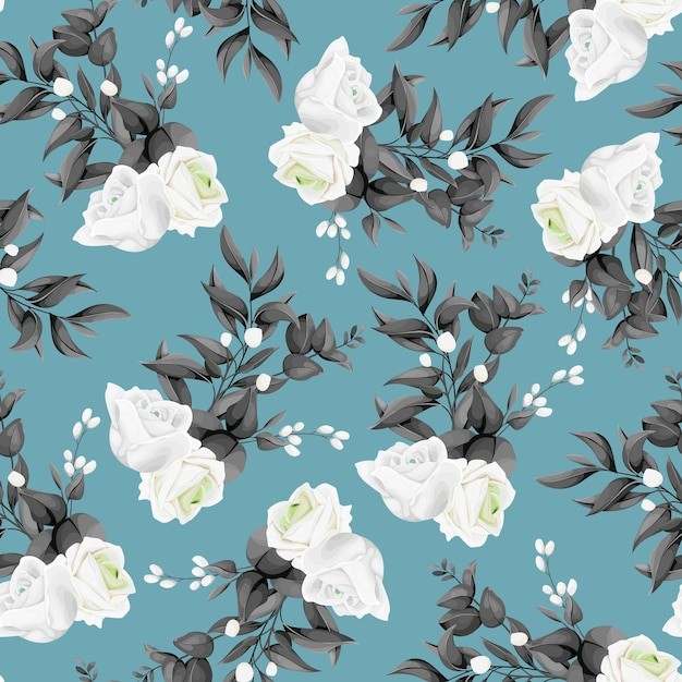 白玫瑰花朵花卉无缝重复平铺图花纹