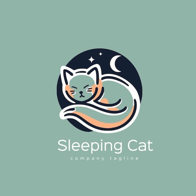 睡觉的猫宠物标志logo