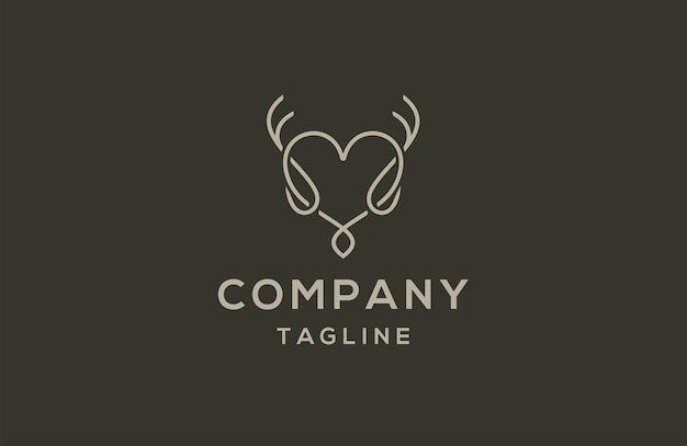 鹿头鹿角线条爱心标志logo