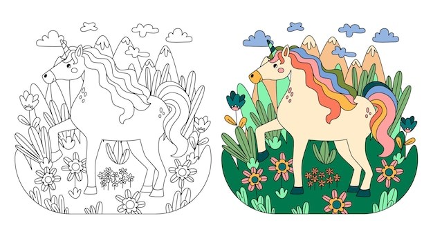 手绘兔子涂色绘本画册涂鸦插画