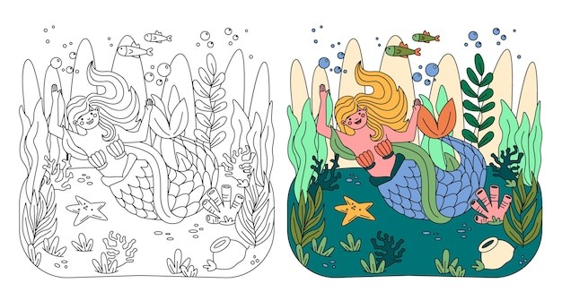 手绘兔子涂色绘本画册涂鸦插画