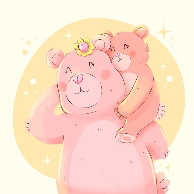 水彩熊母子动物插画