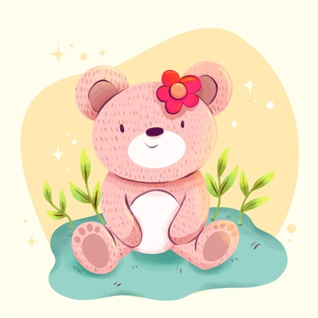 水彩熊母子动物插画