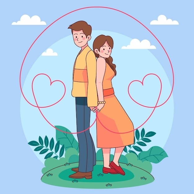 姻缘红线红绳相亲情侣插画